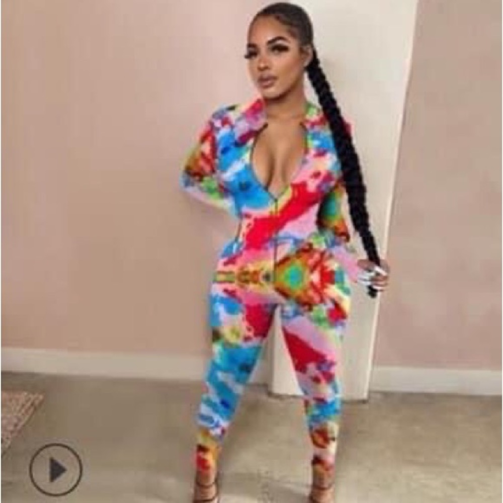 Colorful jumpsuit with great stretch.